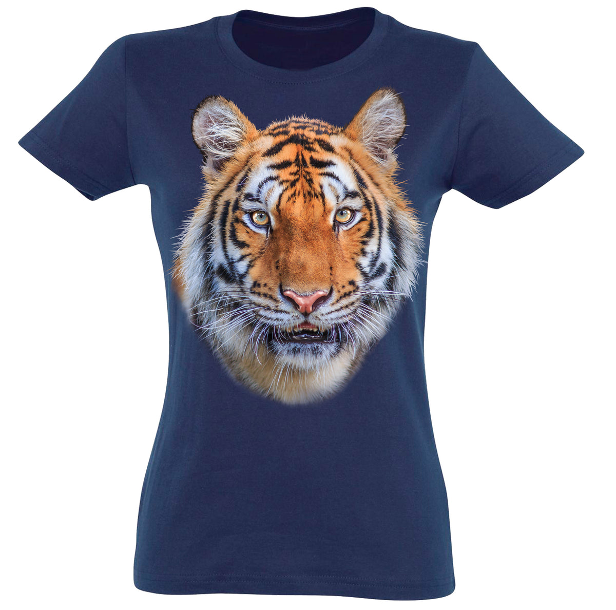 Wellcoda Tiger Face Nature Animal Womens T-shirt, Wild Casual Design  Printed Tee